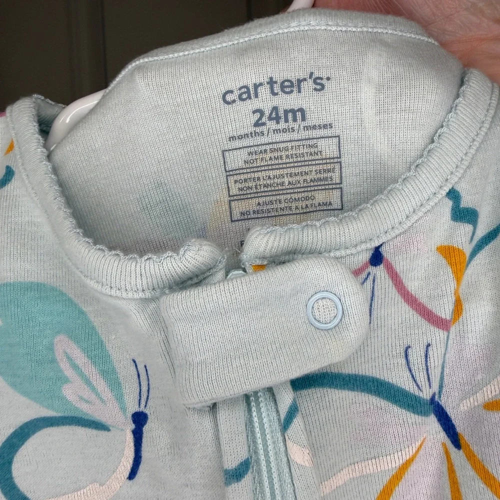 Carters Girls Size 24 Months Butterfly Footed Pajamas Sleep‎ and Play Zip Up